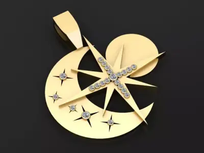 gold moon and star pendant  3d printable model  3D print model