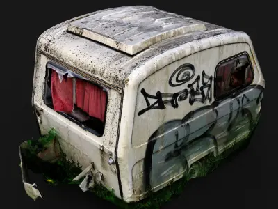 abandoned camping car booth postapo wreck PBR photogrammetry Low-poly 3D model
