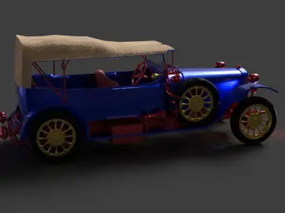Blue vintage car   Low-poly 3D model