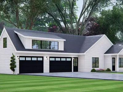 Modern American Ranch Farmhouse 3D ModeL Single-Story  Home 3D model