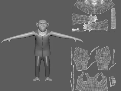  Cartoon Monkey- base mesh Low-poly 3D model