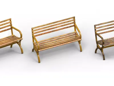 Street Bench Pack 3 Low-poly 3D model