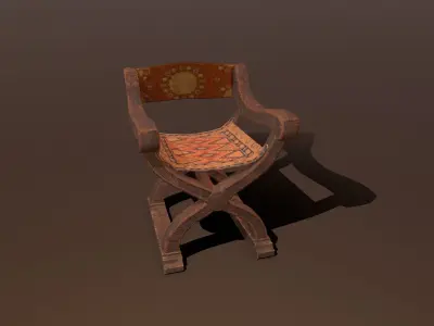 Mediaval Chair Low-poly 3D model