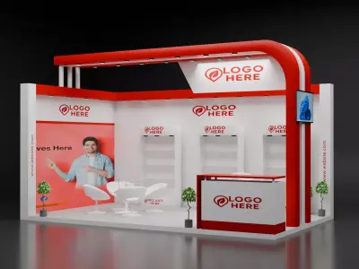 Compact 2 side open exhibition booth with curved fascia 3D model