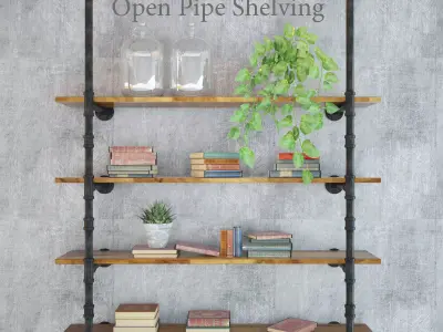 shelving shelf with books and plants 3D model
