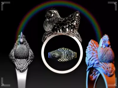 Chicken animal ring 3d cad print model  3D print model