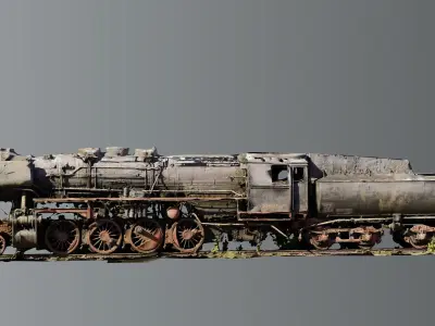 Abandoned rusty steam locomotive 3D model
