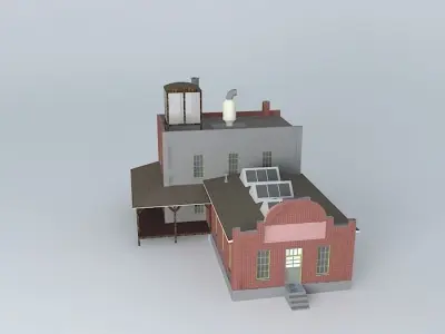 Factory brick house Free 3D model