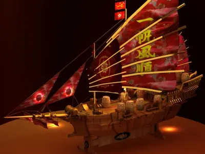 Chinese junk ship Low-poly 3D model