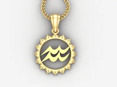 Sun Aquarius Light Gold Pendant Version 7 3D print model