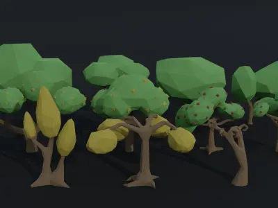 Cartoon trees Polygonal Style Low-poly 3D model