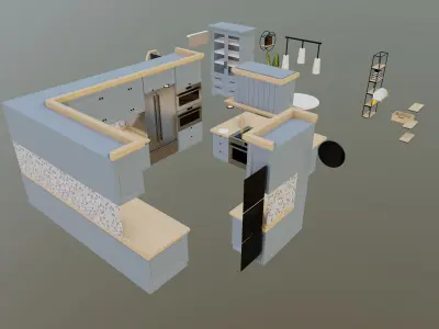 Classic style porch house kitchen furniture pack Low-poly 3D model