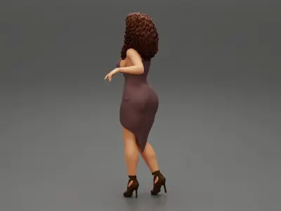 Beautiful Woman with Long Curly Hair in fashion Dress 3D print model