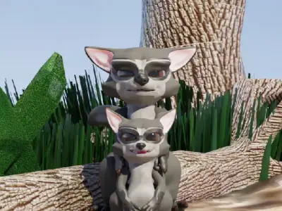 RaccoonToon and Child 3D model
