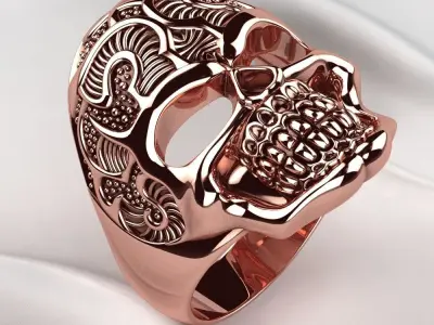 Gold Silver Skull Ring with Rhoduim Plating 3D print model