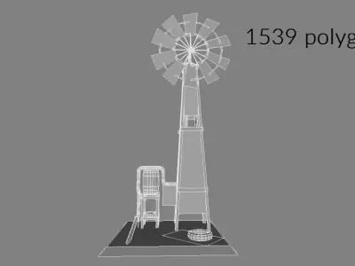 Shanty windmill Low-poly 3D model
