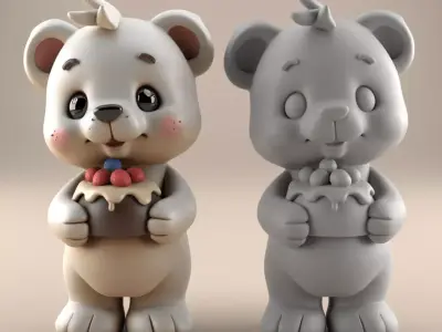 Adorable 3D Bear Cake Figure for Cute Desk Decor 3D print model