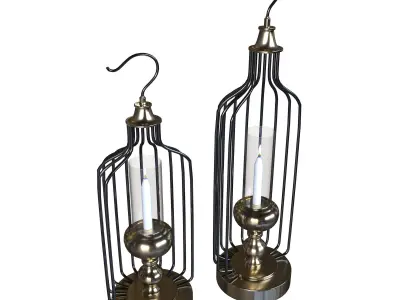 candle set 5 two metal caged lanterns 3D model