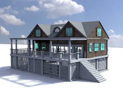 house 8 with deck and stairs Low-poly 3D model