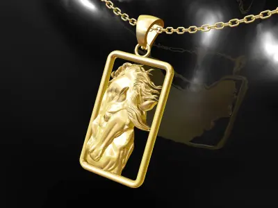 Horse Head gold pendant jewelry 3D print model