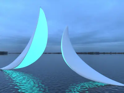 delfin 3D model two sculptures in water at night 3D model
