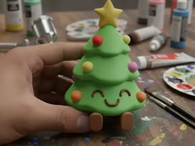 Cute Sitting Chibi Christmas Tree Happy Holiday Figurine 3D print model