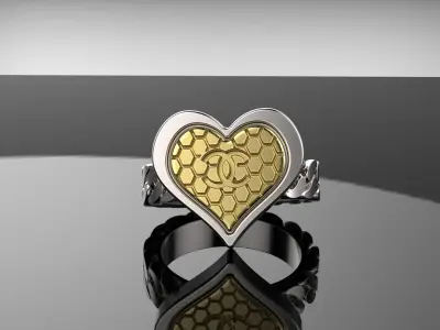 Heart Ring with Cuban link shank 3D print model