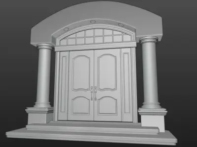 Fancy Entry Door with Archway and Pillars 3D model