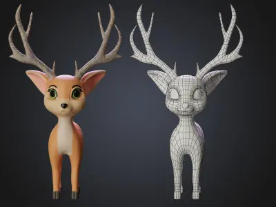 Cute Cartoon Deer Rigged Low-poly 3D model