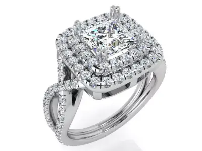 Square Double Halo Twisted Ring 3559 3D print model
