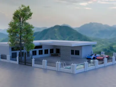 Modern villa with swimming pool V2 3D model