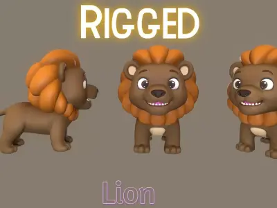 Rigged Cute Playful Dark Brown Lion Low-poly 3D model