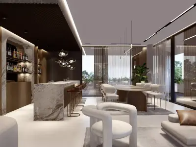 interior living room with an open bar 3D model