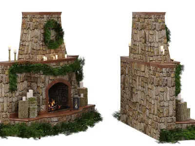 Christmas fireplace Low-poly 3D model