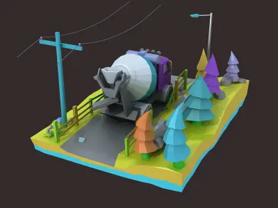 low poly truck camion mixer truck cargo heavy motortruck 3D model