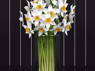 Daffodils in glass vase 3D model