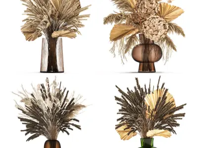 Set of bouquets of dried flowers pampas grass hydrangea 281 3D model