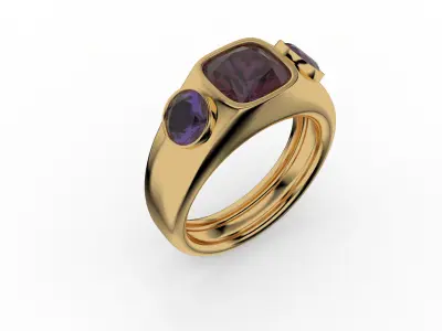 Cushion Cut Bezel Signet Ring 3D print model