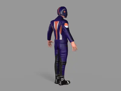 Biker man in orange suit Low-poly 3D model