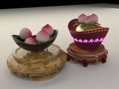 Chinese gold ingot with bun 3D model