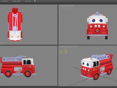 Cartoon toy fire truck Low-poly 3D model