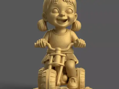 Cute Kid on Bike 3D STL File for Print 3D print model