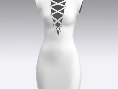 Dress white off shoulder  strap cross detail Low-poly 3D model