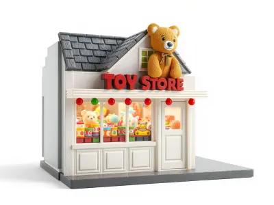 Whimsical Toy Store Exterior with Teddy Bear Sign model pack Low-poly 3D model