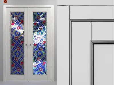 Stained glass interior double doors set 3D model