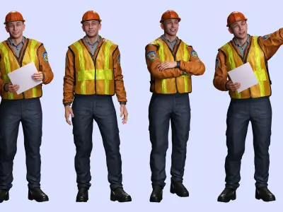 construction worker Men engineer Ready Low-poly 3D model