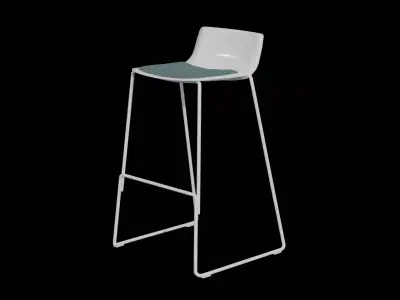 PATo Stool-Model 4310 V-02-White Painted Steel and green fabric Low-poly 3D model