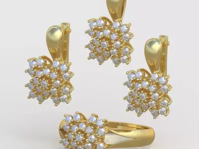 Ring  Earring and Pendant Set 3D printable model 0064 3D Model Pack