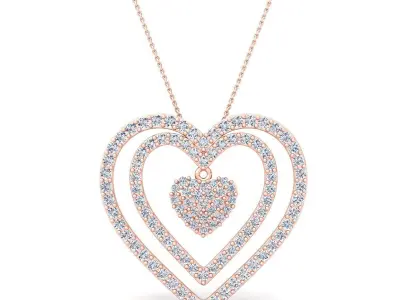Two Row Heart Diamond Pendent 3d Model and Render  3D print model