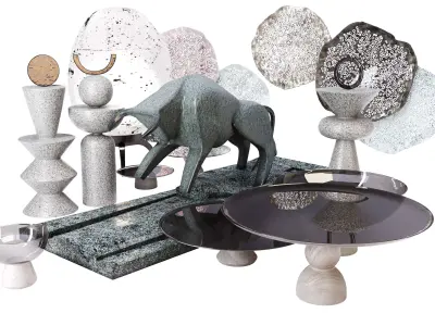 Decorative Set with a Bull sculpture 3D model